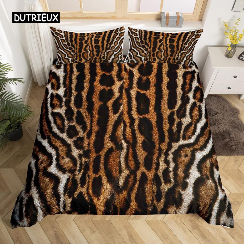 Комплект пододеяльника с леопардовым принтом, размер queen, красный цветочный лепестковый узор, чехол для одеяла, ветви, зеленый лист, принт гепарда, чехол для стеганого одеяла