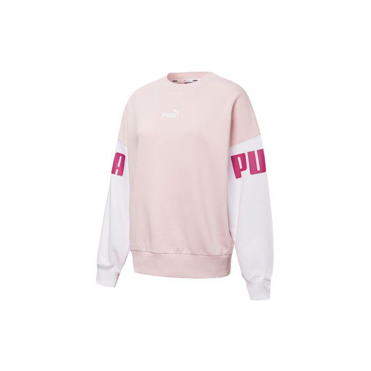 Puma Power Color Blocking Crew Logo Sweatshirt Women Tops Pink 535187-16