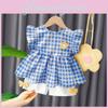 Модный корейский летний костюм из двух предметов для девочек с очаровательными цветочными и клетчатыми принтами, для возраста от 1 до 4 лет