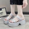 Fashion Silver Wedge Sandals Women Platform Shoes Black Belt High Heels Gladiator Chunky Heeled Sandals Summer Wedges Zapatos De Mujer
