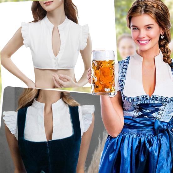 Women Beer Suit Stand Collar Flying Short Sleeve Buttons Placket Traditional Bodywear