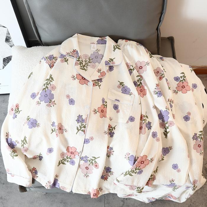 Женский пижамный комплект с рисунком медведя из мультфильма, осенняя пижама для женщин в стиле Харадзюку, повседневная домашняя одежда, одежда для сна