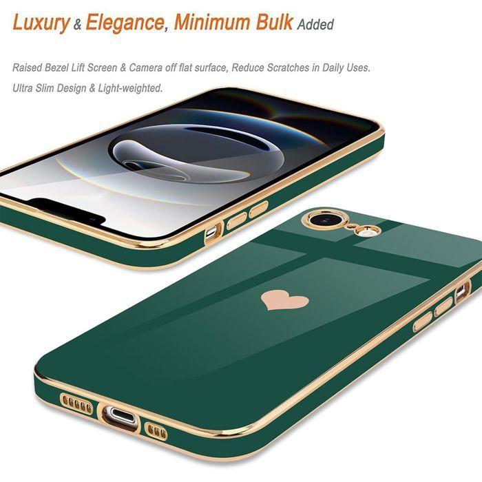 Coque + 2 Verres Trempés pour iPhone 17e, Silicone Anti-Rayures Antichoc Motif Cœur - Vert Nuit