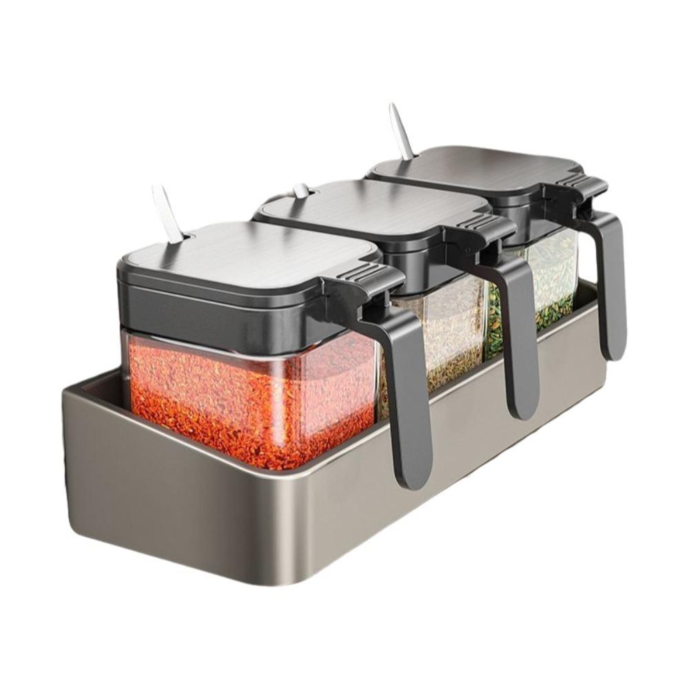 No-Drill Installation Spice Jar Removable Condiment Organizer Wall-Mounted Spice Rack Kitchen Use