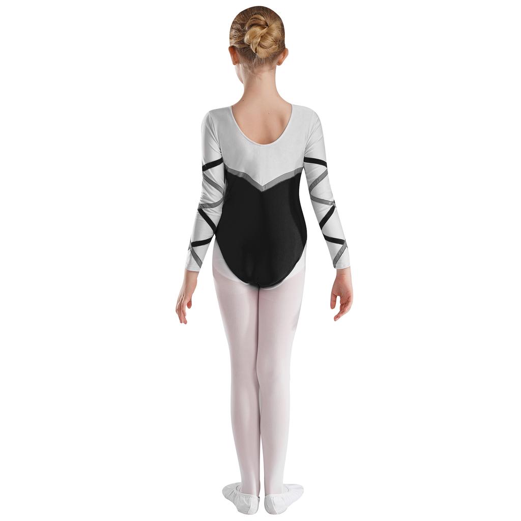 Костюм для танцев для девочек из 3 предметов, блестящий купальник с длинными рукавами, V-образный вырез спереди, шорты, повязка для волос для соревнований по гимнастике