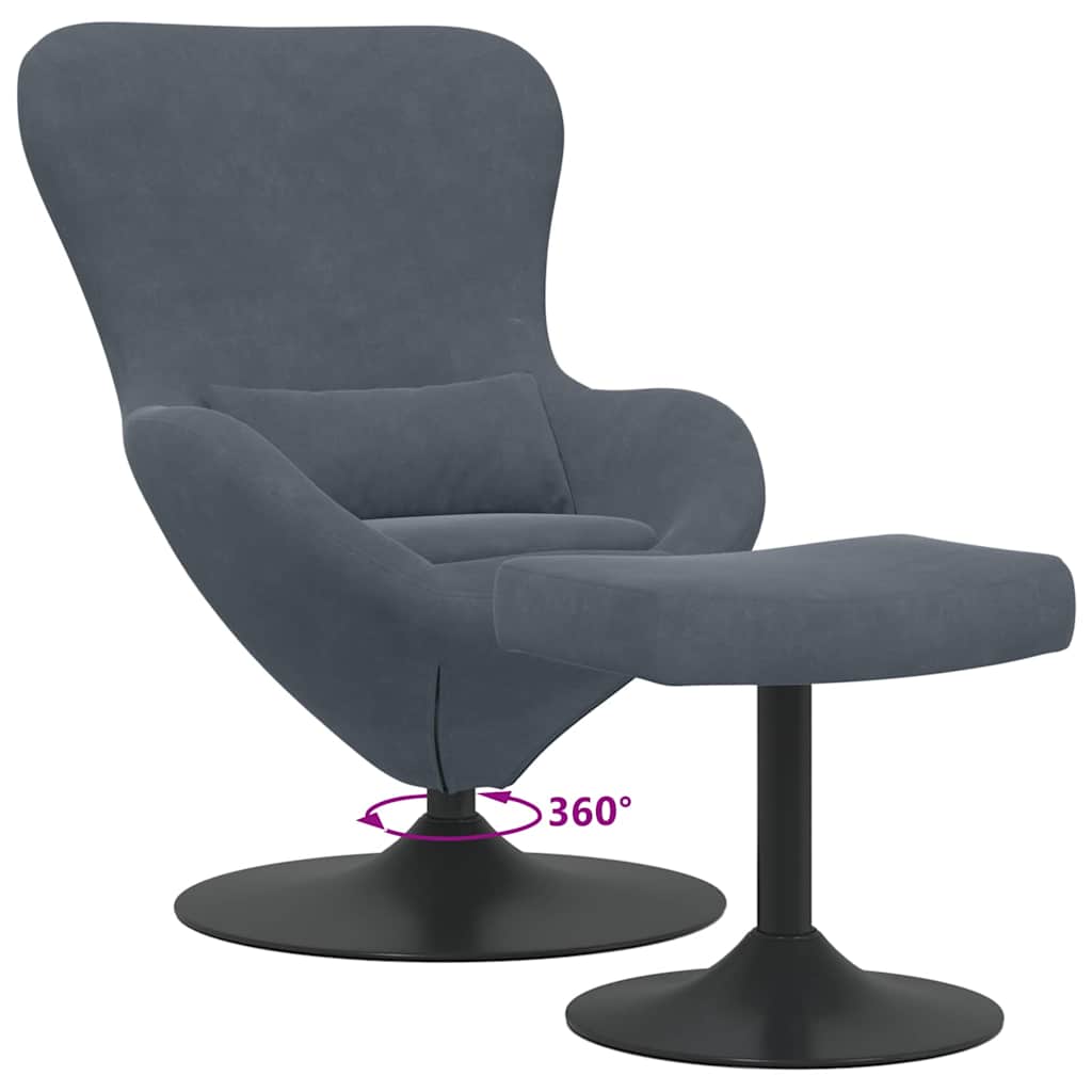 Egg Chair with Footstool Dark Grey Velvet