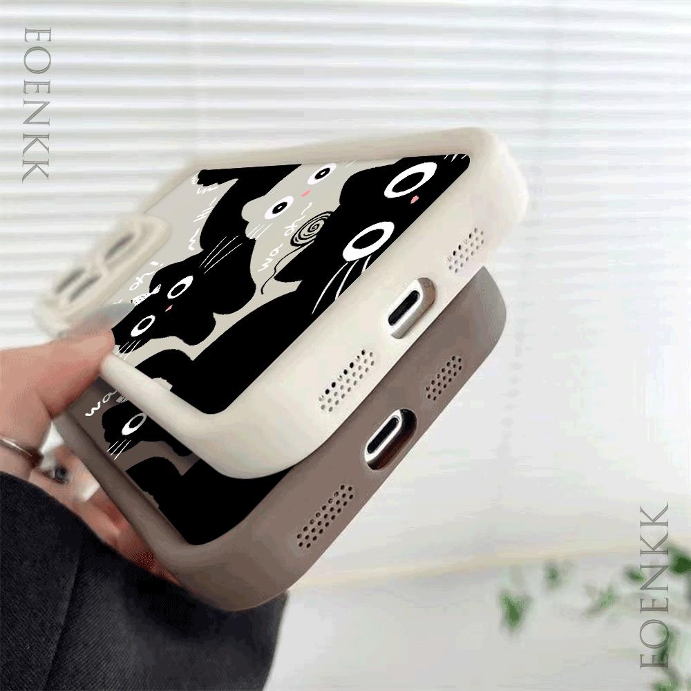 Cute black And White Cat Silicone Phone Case For  iphone 16 15 14 13 12 11 Pro Max Shockproof Soft Shell Cover