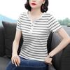 Футболка с короткими рукавами, женская, топ среднего возраста, для мам, летняя, новый стиль, для людей среднего возраста и пожилых, футболка с короткими рукавами, большого размера, в горизонтальную полоску