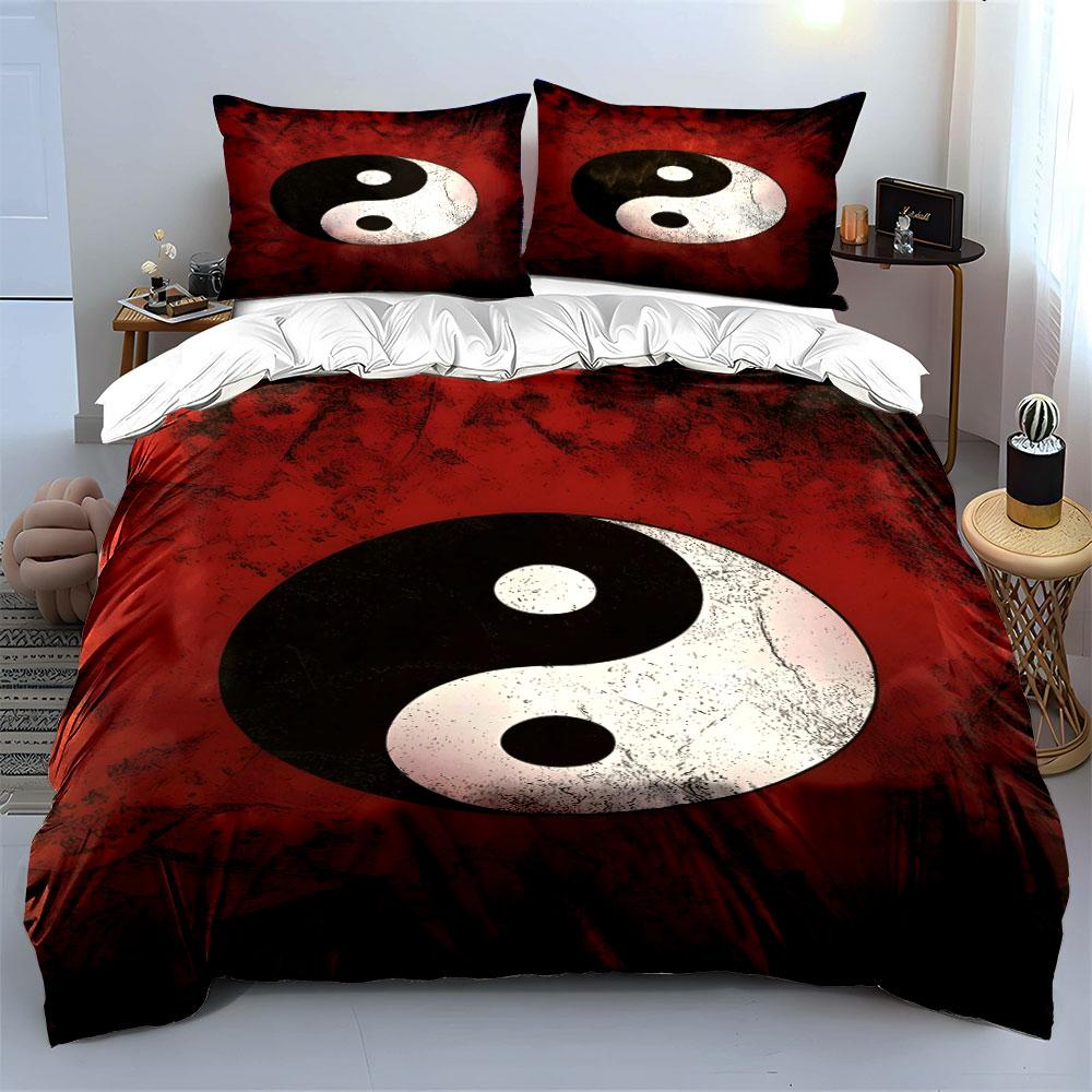 Yin-Yang symbols on red. Bedding sets Duvet cover sets Duvet covers Pillowcases(1 * Duvet Cover 2 * Pillowcases without duvet insert)