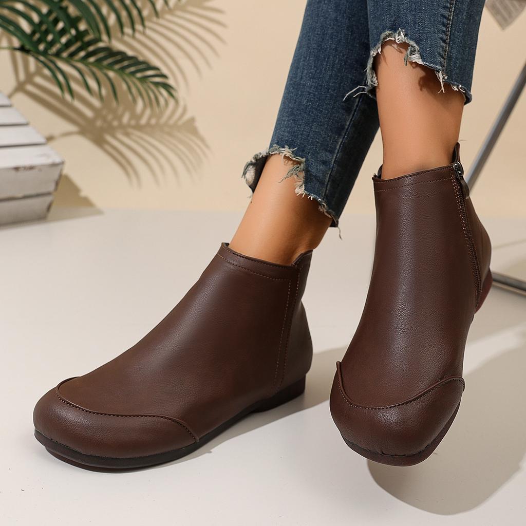 Осенне-зимние женские туфли на плоской подошве с мягкой подошвой, короткие ботинки в стиле ретро-кэжуал, ботинки из кожи с перекрестной шнуровкой