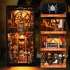 Book Nook Kit Dark Family DIY Wooden Puzzle Gothic Style Halloween Bookshelf Dollhouse Model Bookend Building Home Decoration