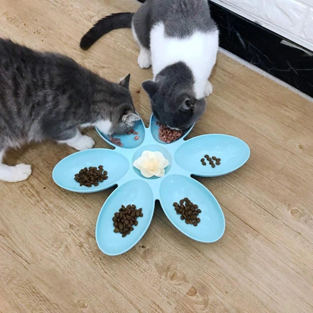 6-Petal Flower Cat Food Bowl Multi-Compartment Feeding Dish Upgrade Pet Food Bowl Cat Dog