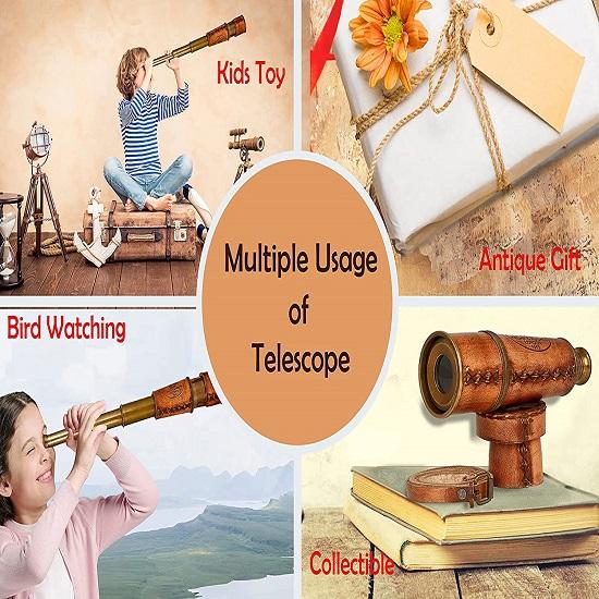 Античная декоративная подзорная труба, Пиратский телескоп в кожаном футляре, Монокулярный морской декор для подарков, Путешественники, Кельвин Хьюз Лондон,