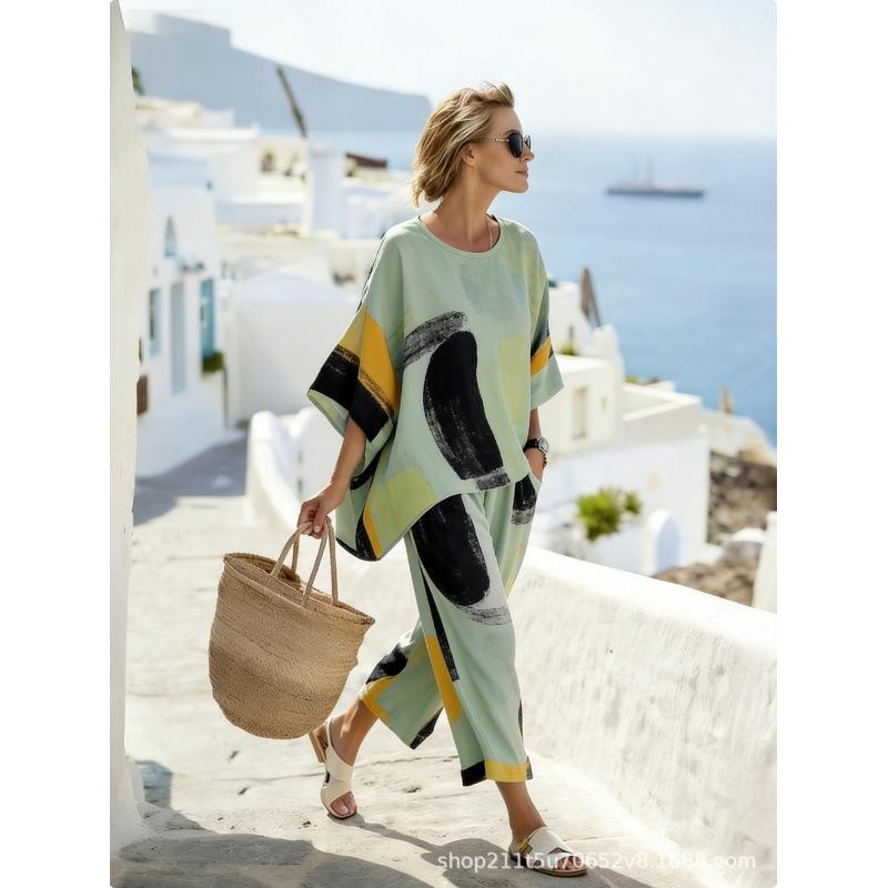 US 111th Anniversary Independence Day 1D Digital Printing Fashion Casual Seven-quarter Sleeve Seven-quarter Pants Loose Suit