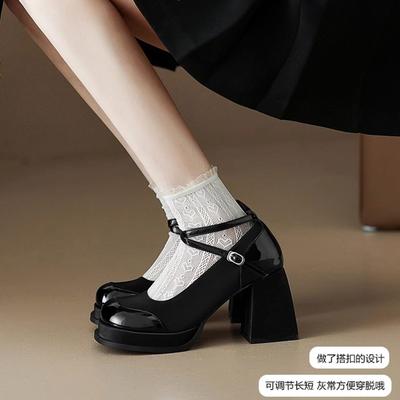 Туфли на высоком толстом каблуке, модные одинарные туфли, женские, 2024, осень, новые, новые, с китайским темпераментом, под юбку, с мелким вырезом, Мэри Джейн, из маленькой кожи