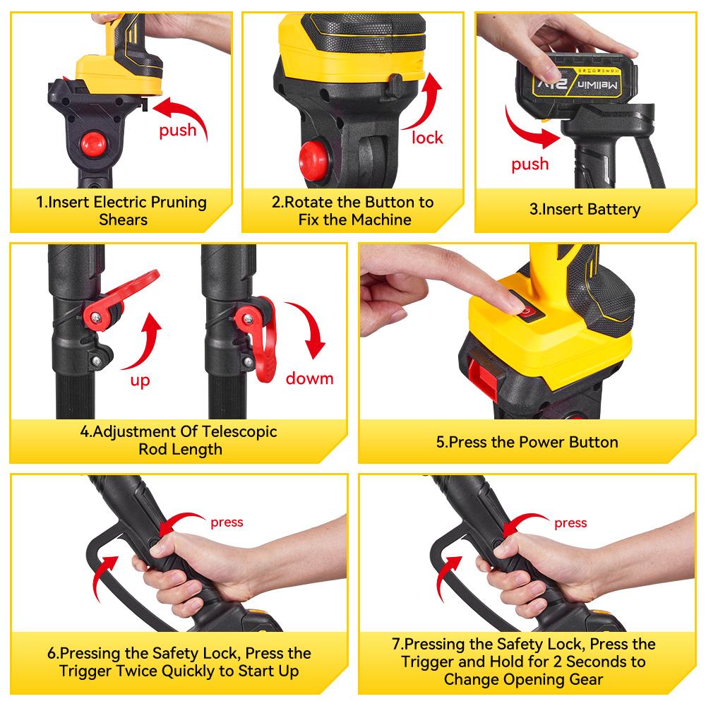 MELLWIN 2-в-1 Бесщеточный Электрический Сучкорез-Секатор с Телескопической Ручкой 180 см Садовый Инструмент-Секатор Для Аккумулятора Makita 18V