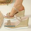 Босоножки на танкетке Женские 2024 Новые Туфли на высоком каблуке Летняя обувь для женщины Роскошная дизайнерская обувь Босоножки на платформе Уличные шлепанцы Золотые