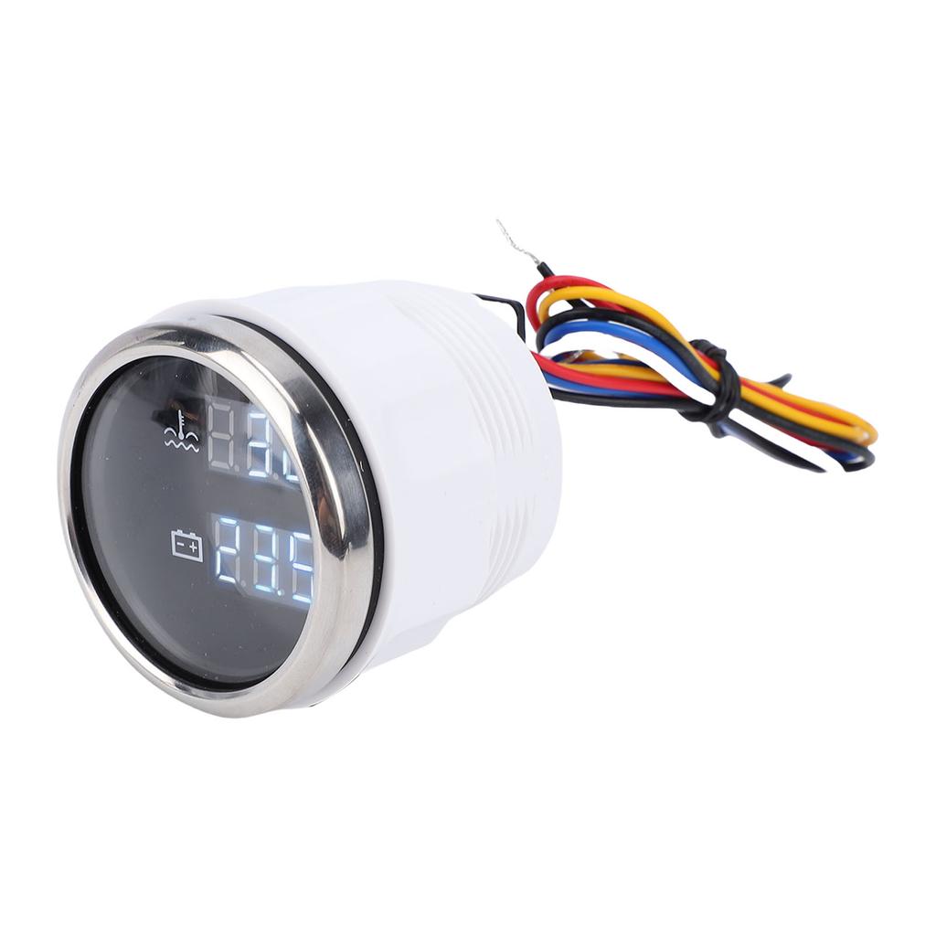 52mm 2 in 1 Digital Water Temperature Voltage Gauge with White Backlight Car Boat Water Temp Voltmeter for Cars RVs Trucks Ships