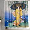 Японский Традиционный Смешной Дизайн Цветущей Сакуры Красивое Кимоно Гейша Девушка Ткань Занавеска для Душа в Ванную Домашний Декор