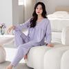 Женская пижама с нагрудными вкладышами, весенне-осенние хлопковые костюмы с длинными рукавами, можно носить на улице, пуловер, домашняя одежда
