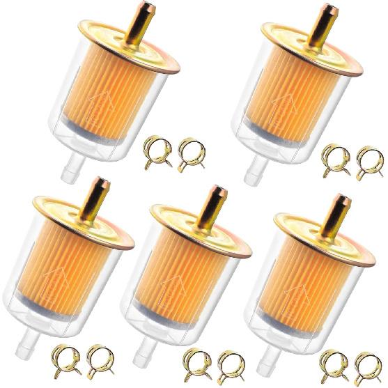 5Pcs 5/16” Universal Fuel Filters With 10Pcs 8Mm Hose Clamps Gas Inline Fuel Filters For Motorcycles, Cars, Trucks