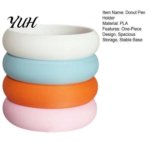 Stacked Ring Pen Cup Rainbow Donut Holder, 3D Printed Desk Organizer, Cute Girly Accessories Pencil for Makeup Brushes, Classroom Office Decor