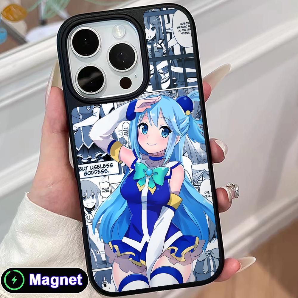 Konosuba Аква Матовая Поверхность Чехол для Мобильного Телефона Magsafe для iPhone 17 16 15 14 13 12 11 Air Pro Max Plus Цветной Чехол