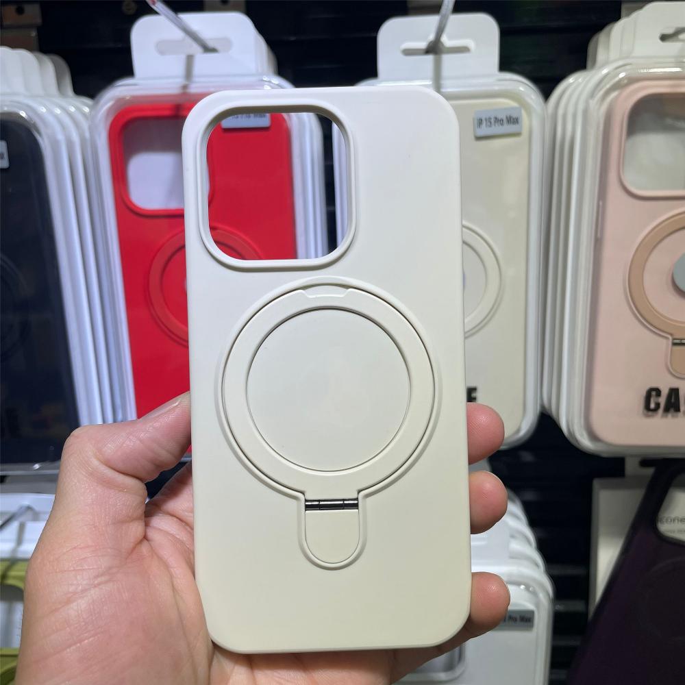 Совместим с Apple iPhone 15 Pro Max, Магнитная подставка, Чехол из жидкого силикона для телефона, iPhone 17 с защитным чехлом с точкой опоры