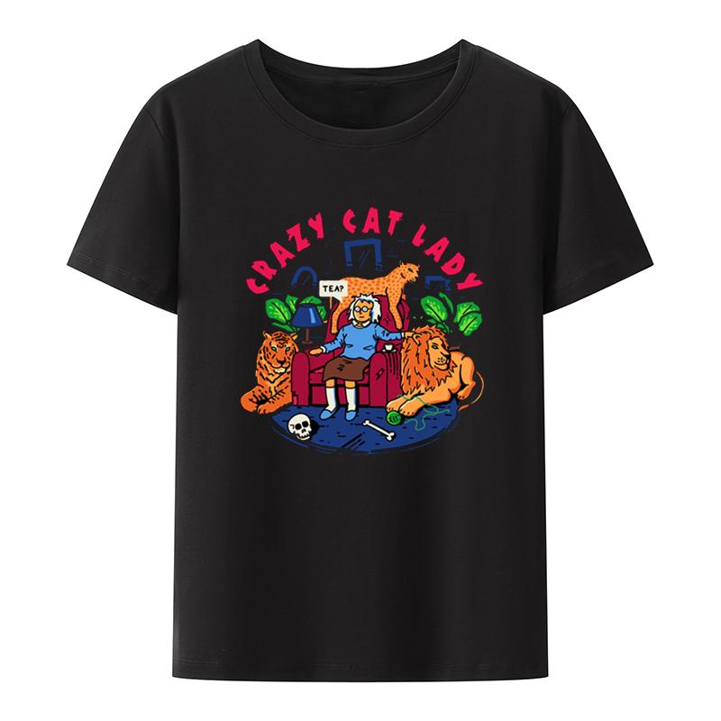 Crazy Cat Lady Printed Tshirt Unisex Clothes Grphic Top Tee Roupas De Mujer Otaku Humor Comfortable Streetwear Letters Tshirts