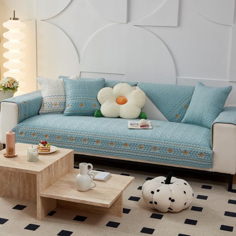 Pure Cotton Sofa Cushion, Universal In All Seasons, Seat Cushion Cover Cloth, Simple Modern Non-Slip Cotton Fabric, Leather Sofa Cover Towel