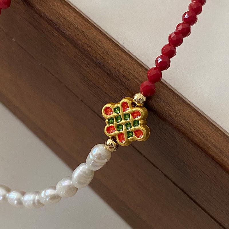 New Chinese Agate Beaded Necklace, Millet Bead Collarbone Chain, Guochao Retro Freshwater Pearl Sweater Chain, High-End Women