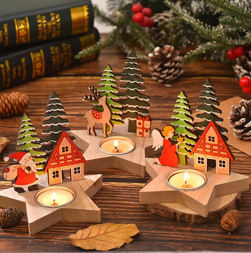 Рождественский деревянный подсвечник Leeseph, праздничный декор стола, забавные рождественские подарки, идеально подходит для украшения рождественского стола