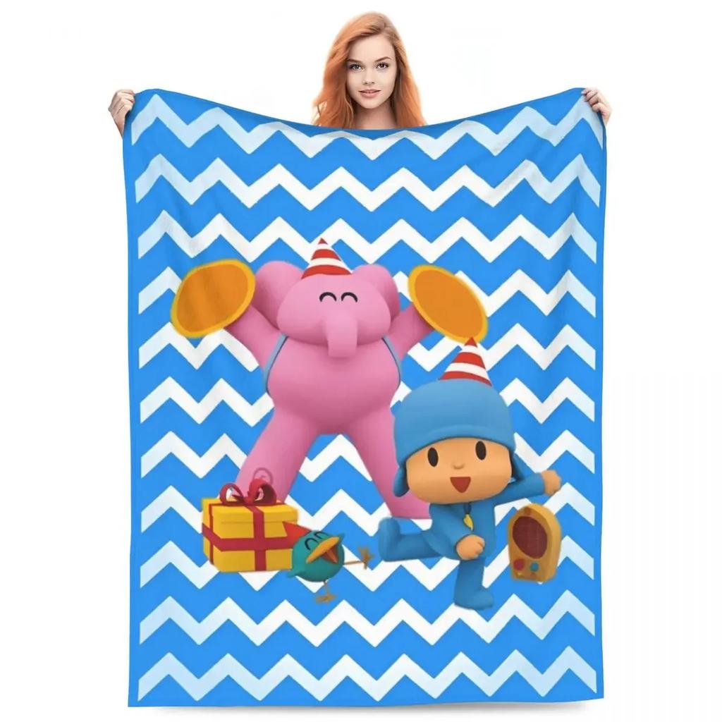 Cute Cartoon PPOCOYO Anime Printed Blanket Picnic Flannel Throw Blanket For Bedroom Warm Soft Custom DIY Quality Bedspread Gift