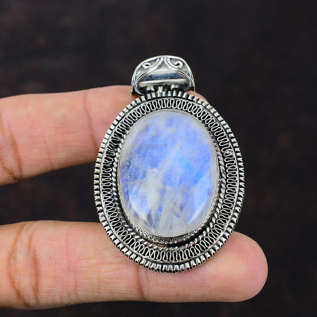 Rainbow Moonstone Pendant Handmade Jewelry 925 Sterling Silver Pendant Vintage Pendant Real Gemstone Pendant Gift For Mom Statement Pendant