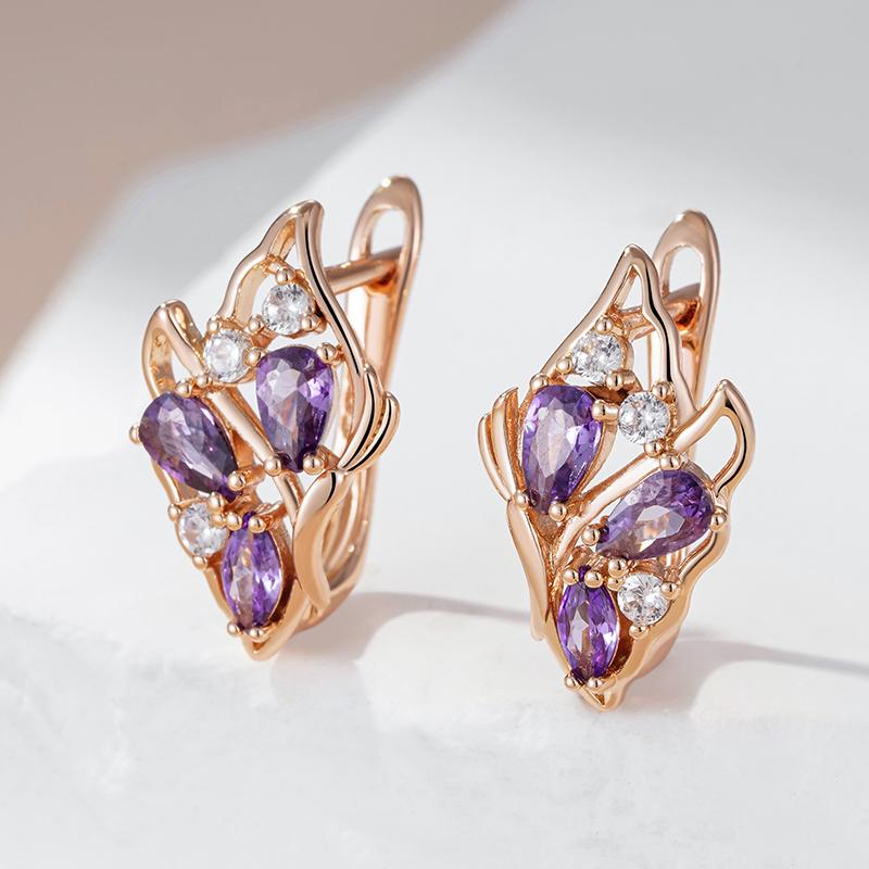 Полые фиолетовые серьги-капли с цветком циркона для женщин, винтажные ювелирные изделия золотого цвета, этнические свадебные аксессуары