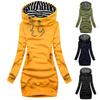 Hoodie Dress Casual Solid Colour Long Sleeve Drawstring Hoodie Dress Slim Hooded Pullover Sweatshirt Dress