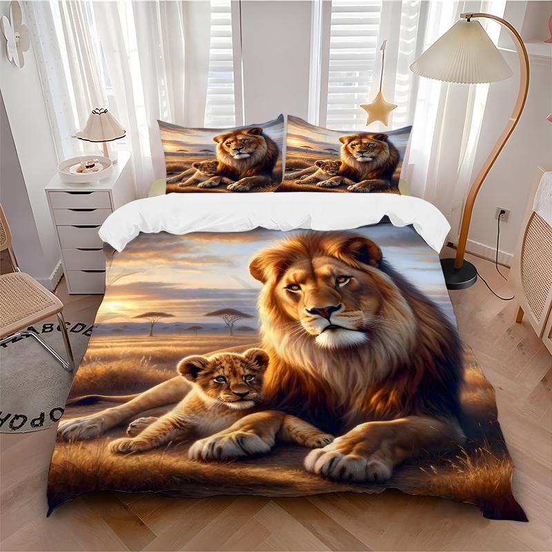 3Pcs Lion Family Sunset Bedding Set Quilt Cover Pillowcase Home Christmas Xmas Halloween Gift 1 Duvet Cover 2 Pillowcase M924422