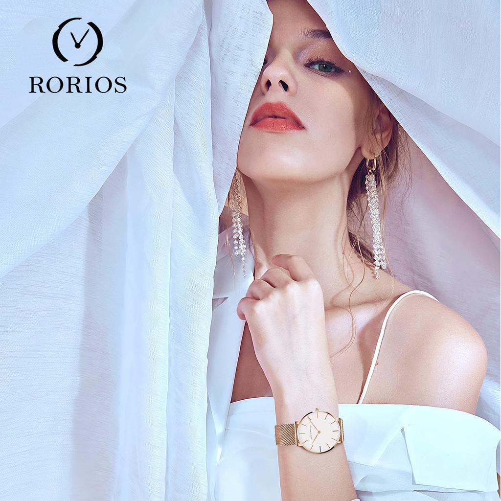 RORIOS Simple Analog Watch with Water Made in Quartz Mesh Stylish and Perfect for Commuting and White C Women's Resistance, Japan, Movement, Band,