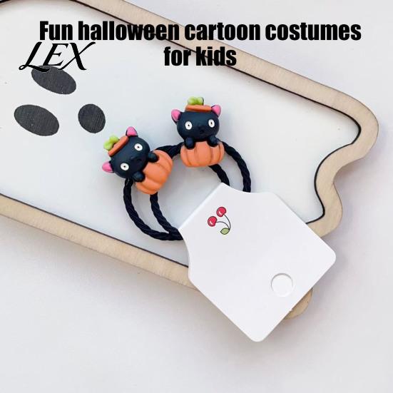 Милые Halloweenские Резинки для Волос для Девочек 2 шт. Женские Девочки, Эластичный Держатель для Хвоста Разноцветные Аксессуары для Прогулок с Подвесками Тыква/Призрак/Кошка, Мультяшные Дети