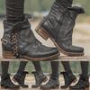 Women Leather Buckle  Boots Heel Boots Large Size Side Zipper Casual Shoes