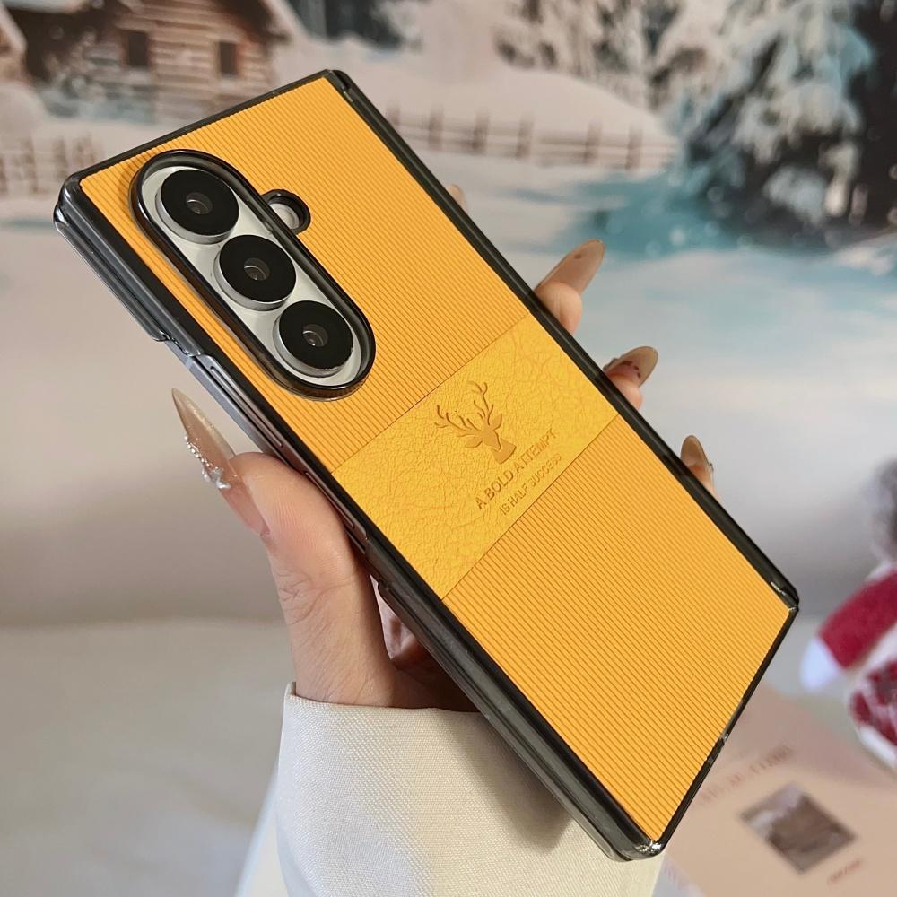 For Samsung Galaxy Z Fold 8 7 6 5 4 Case Magnetic Leather Deer Pattern Hinge Thin Shockproof PC Wireless Charge Cover For ZFold7