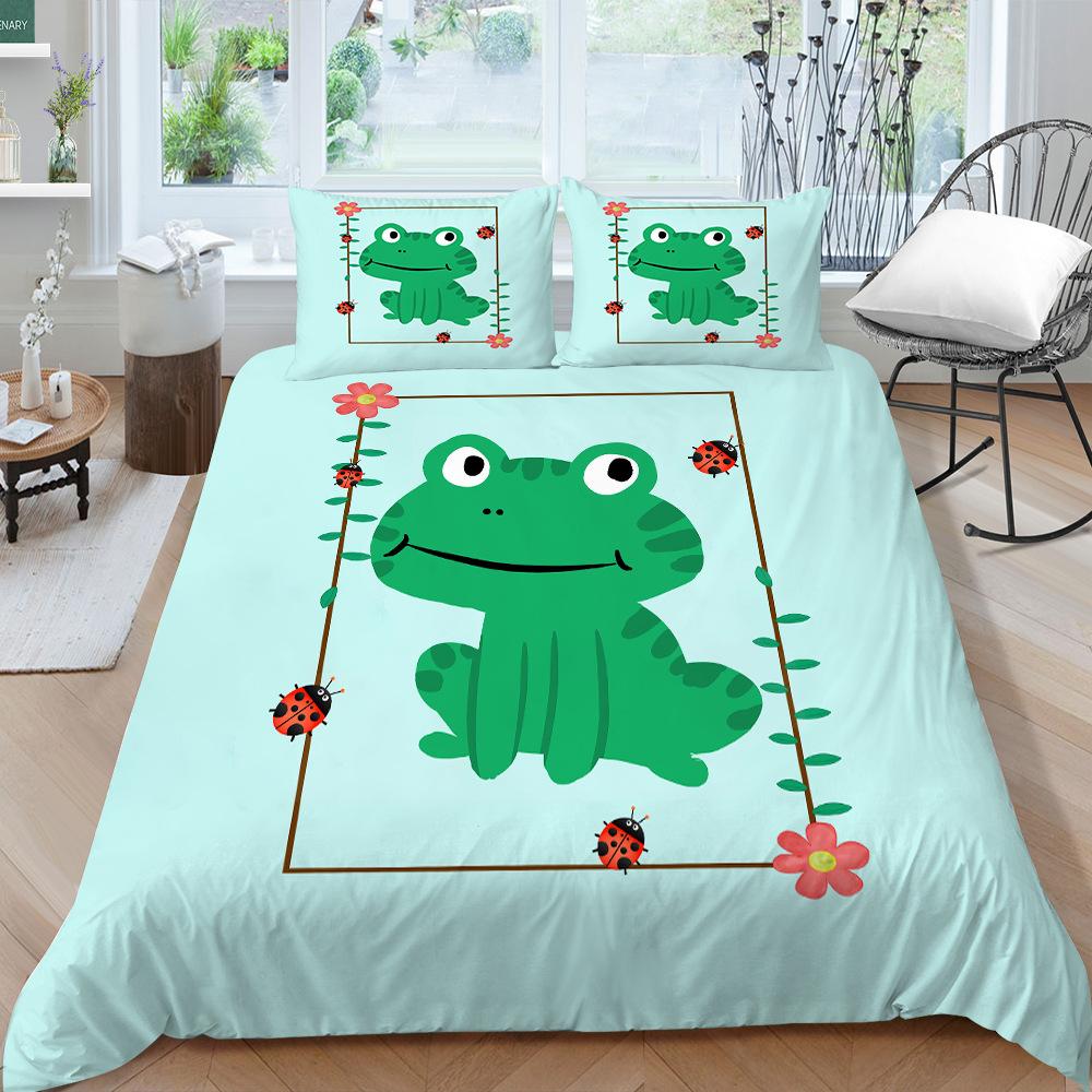 Animal Frogs Duvet Cover Set King Queen Size Green Lovely Cartoon Frog Bedding Set Kids Toad 2/3pcs Polyester Comforter Cover