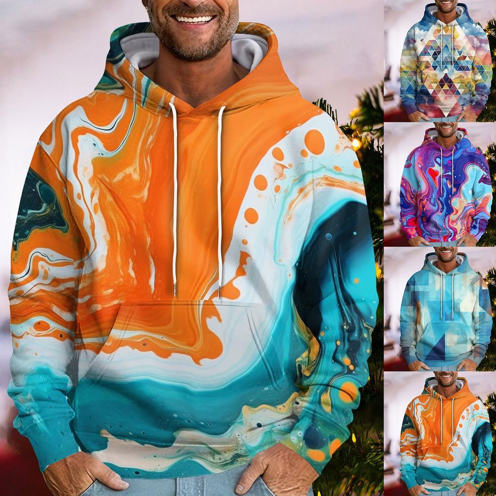 Men'S Loose Fashion Retro Printed Hooded Sweatshirt Casual Fashion Sports Sweatshirt