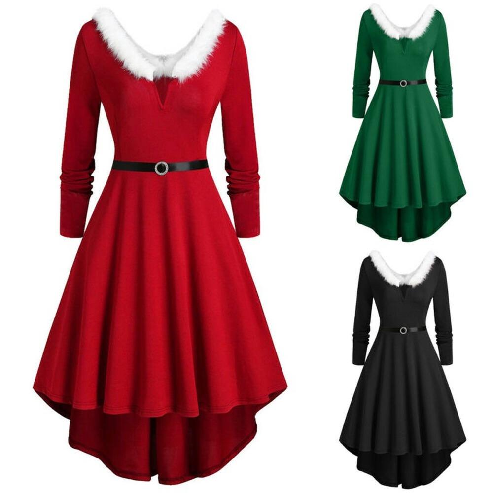 Ladies Christmas Fancy Dress Mrs Santa Claus Slim Fit Gown Xmas Party Cosplay Costumes Dresses Plus Size