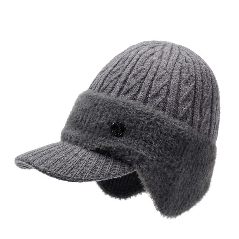 Мужская зимняя теплая вязаная шерстяная шапка для пап среднего и пожилого возраста, бархатная защитная шапка для ушей