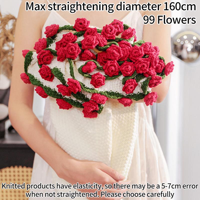 Multicolored Pointed-Angled Rose Bouquet Blankets Hand-Knitted Crocheted Rose Sofa Blankets Wedding Valentine Girlfriend Gifts