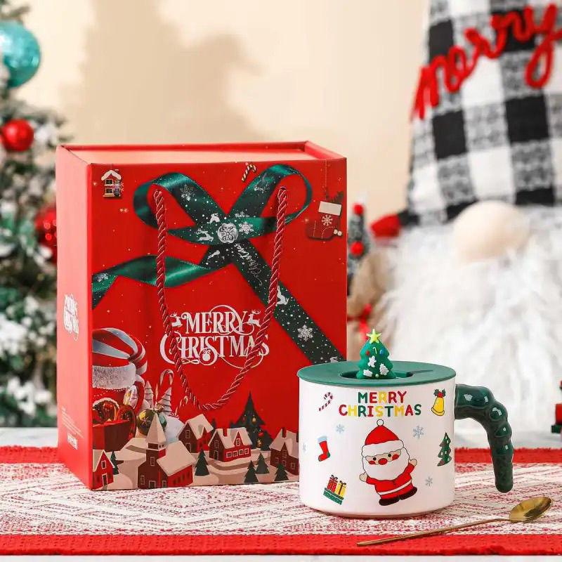 Creative Santa Claus Mug with Lid Cute Mug Cartoon Christmas Ceramic Mug Gift