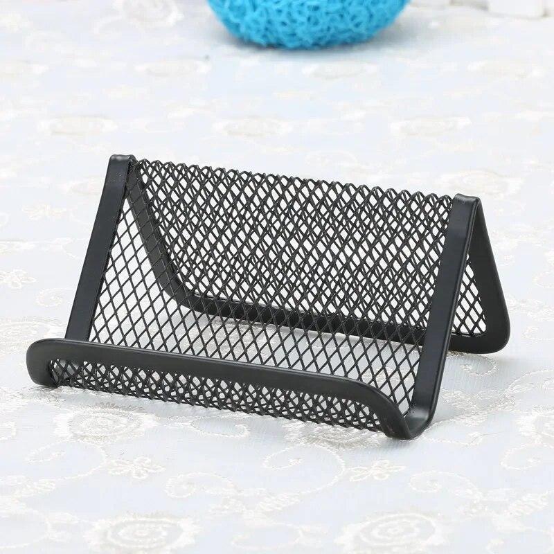 1pc Black Metal Mesh Business Card Cellphone Holder for Office Desk Visit Name Card Display Holder Stand Stock Organizer