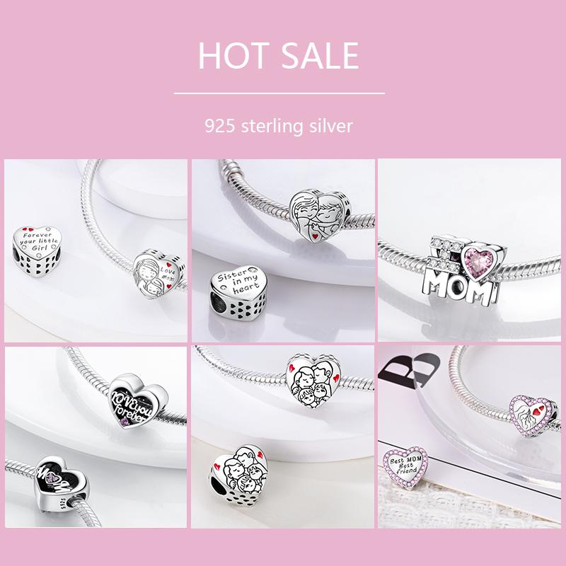 Медные Шармы Большая Любовь Мама Семья Сестра Розовое Сердце Тюльпан Бусины Ча Подходят для Оригинального Браслета Сделай Сам Ювелирный Подарок на День Матери