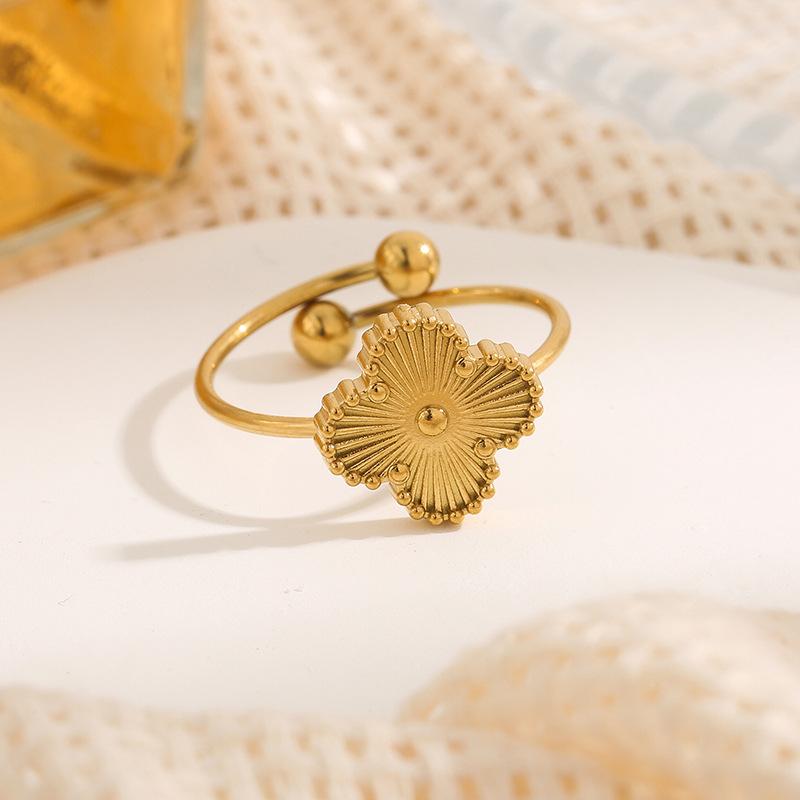 New Four-Leaf Clover Women's Titanium Steel Ring Opening Adjustable Finger Ring Small Design Sense Of Jewellery